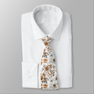 Cravate Boho Floral Gris Brun Mariage Couleur Neutre du Ma