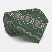 Cravate Boho Green et Terracotta Brown Motif tribal (Roulé)
