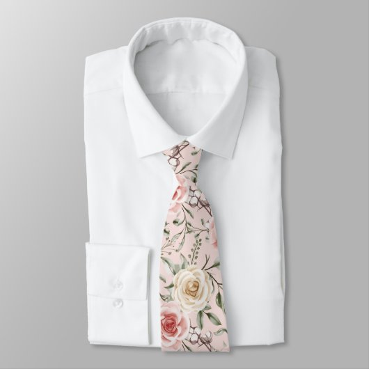 Cravate Boho Rose Pêche Crème Floral Botanique (Attaché)