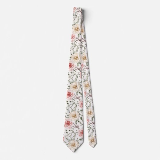 Cravate Boho  Rose Pêche Crème Floral Botanique (Devant)