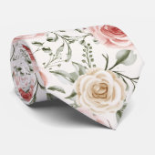 Cravate Boho  Rose Pêche Crème Floral Botanique (Roulé)