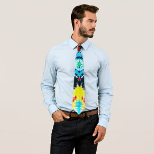 Cravate Boho Tie-dyed Navy Blue Aqua Yellow Red Turquoise