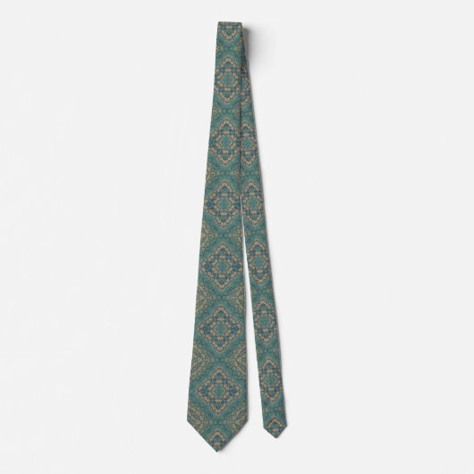 Cravate Boho Turquoise Et Beige Ancien En Danger (Devant)