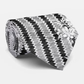 Cravate Boho Vintage floral noir et blanc (Roulé)