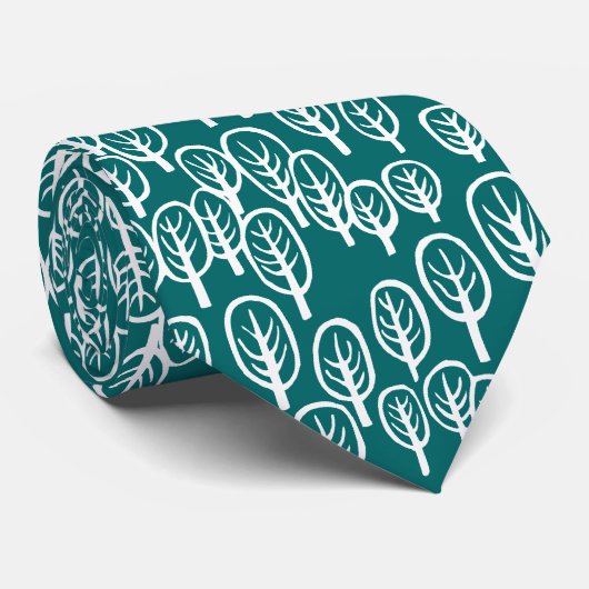 Cravate Bois blanc sur vert Turquoise (Roulé)