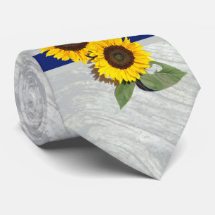 Cravate Bois gris Cobalt Bleu Tournesol Russe Mariage