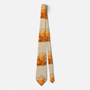 Cravate Boisson d'épices citrouilles avec feuilles d'autom