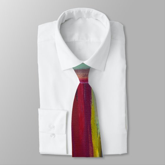 Cravate Bold Abstract Brushstroke Tie – Red, Yellow & Teal (Attaché)