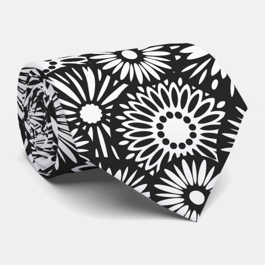 Cravate Bold Black White Retro 70s Graphic Daisy Pattern (Roulé)
