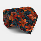Cravate Bold Orange Lily Floral Pattern on Dark (Roulé)