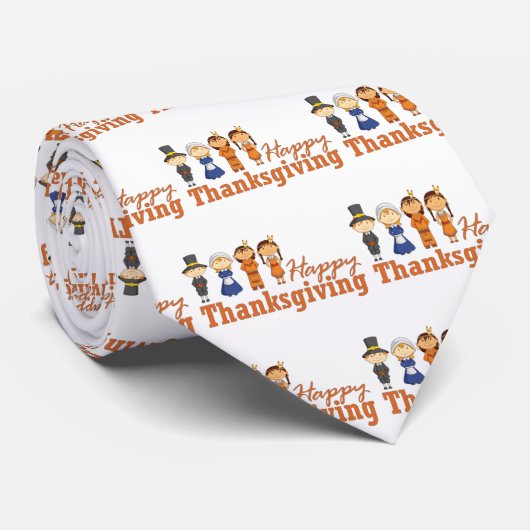 Cravate Bon thanksgiving avec Pilgrim Amérindien (Roulé)