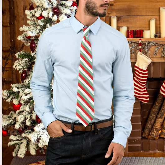 Cravate Bonbon Rétro Noël Rayé Rouge Vert