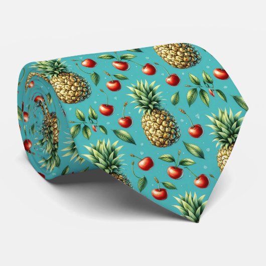 Cravate Bonheur Ananas Cerise (Roulé)
