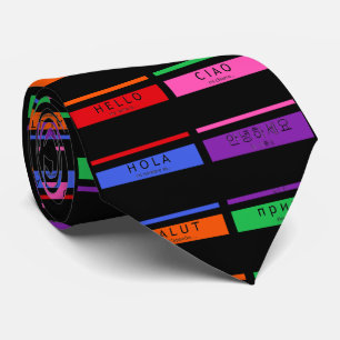 Cravate Bonjour Hola Salut Green Red Blue Purple Mens Crav