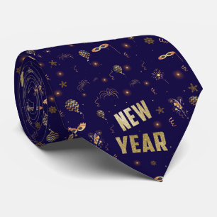 Cravate Bonne année 2025, Festive Parties scintillant Gold