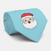 Cravate Bonne Caricature Santa Claus Tête Sur Bleu (Roulé)