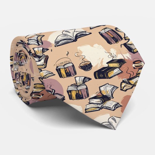 Cravate Books & Coffee Hand-Drawn Seamless Cozy Pattern (Roulé)
