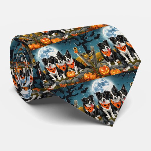 Cravate Border Collie Halloween Épouvantable (Roulé)