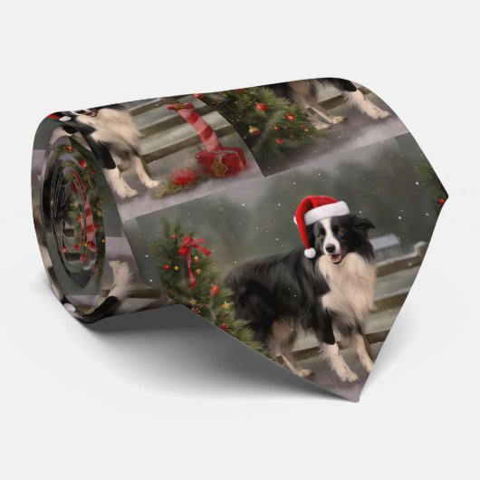 Cravate Bordure Collie Chien dans neige Noël (Roulé)