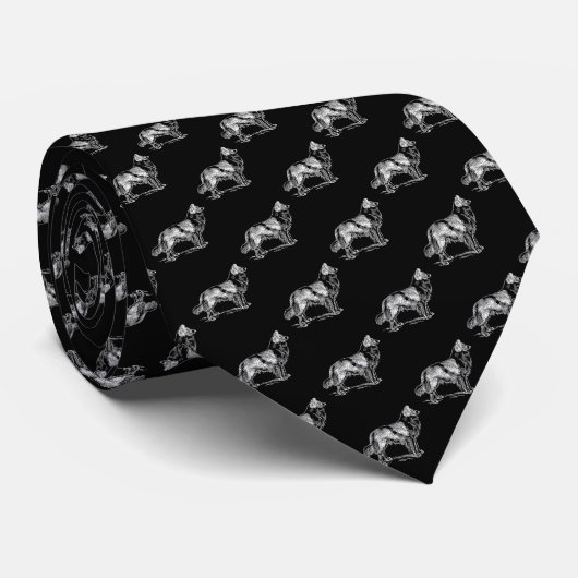 Cravate Bordure Collie Chien noir blanc (Roulé)