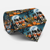 Cravate Bordure Collie Halloween Éffrayant (Roulé)