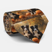 Cravate Bordure Collie Puppy Automne Citrouille de plaisir (Roulé)