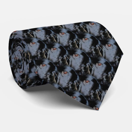 Cravate Bordure noire Collie Chien Visage Animal Art Motif (Roulé)