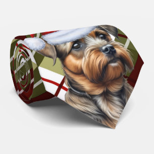 Cravate Bordure Terrier Rouge Vert Plat Noël