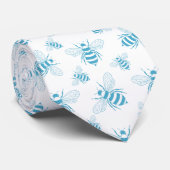 Cravate Botanique abeille vintage bleu (1) (Roulé)