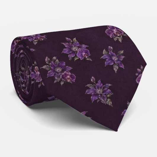 Cravate botanique Clematite Orchidée Violet Foncé (Roulé)