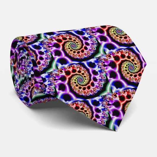 Cravate Boucles de fruits | Arc-en-ciel Fractal Art (Roulé)