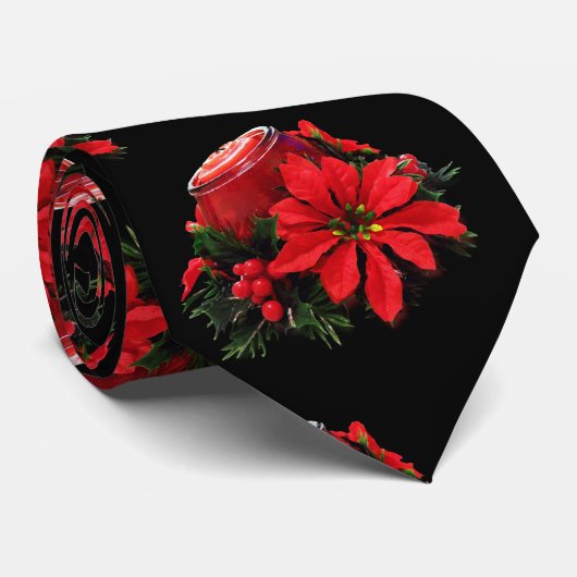 Cravate Bougie de Noël rouge, Holly et Poinsettia (Roulé)