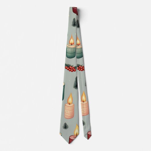 Cravate Bougies de Noël Berries et arbres (Devant)
