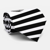 Cravate Boule de football et rayures noires, blanches (Roulé)