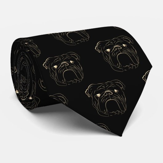 Cravate Bouledogue Anglais Noir et Or (Roulé)