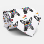 Cravate Bouledogue français avec coeurs Saint-Valentin (Roulé)