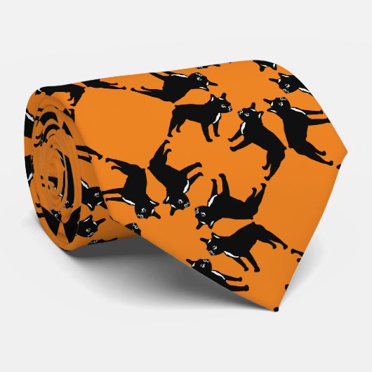 Cravate Bouledogue français bw sur orange (Roulé)
