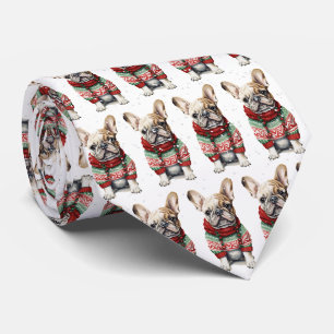 Cravate Bouledogue Français de Noël dans des flocons de ne