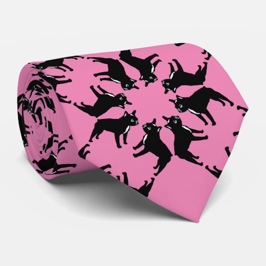 Cravate Bouledogue français sur fond rose (Roulé)