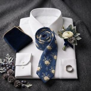 Cravate Bouquet de chintz de Delphinium Rose ivoire Bleu R