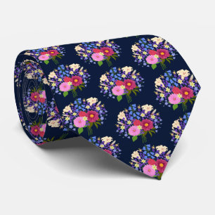 Cravate Bouquet de fleurs bleu foncé