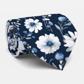 Cravate Bouquet de fleurs Elégante aquarelle Bleu élégant (Roulé)