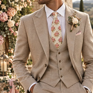Cravate Bouquet de pivoines roses vintage sur fond floral