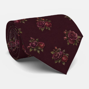 Cravate Bouquet de roses éparpillées de vin de Bourgogne p