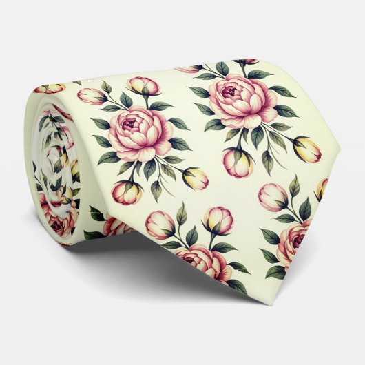 Cravate Bouquet floral de rose rose (Roulé)