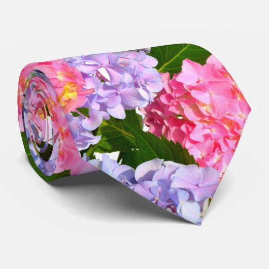 Cravate Bouquet Hydrangea rose violet (Roulé)