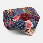 Cravate Bourgogne Bleu Pervenche Fleur rose blush (Roulé)