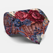 Cravate Bourgogne Bleu Pervenche Fleur rose pâle (Roulé)