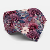 Cravate Bourgogne Bleu Pervenche Fleur rose pâle (Roulé)