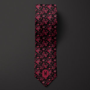 Cravate Bourgogne et floral noir